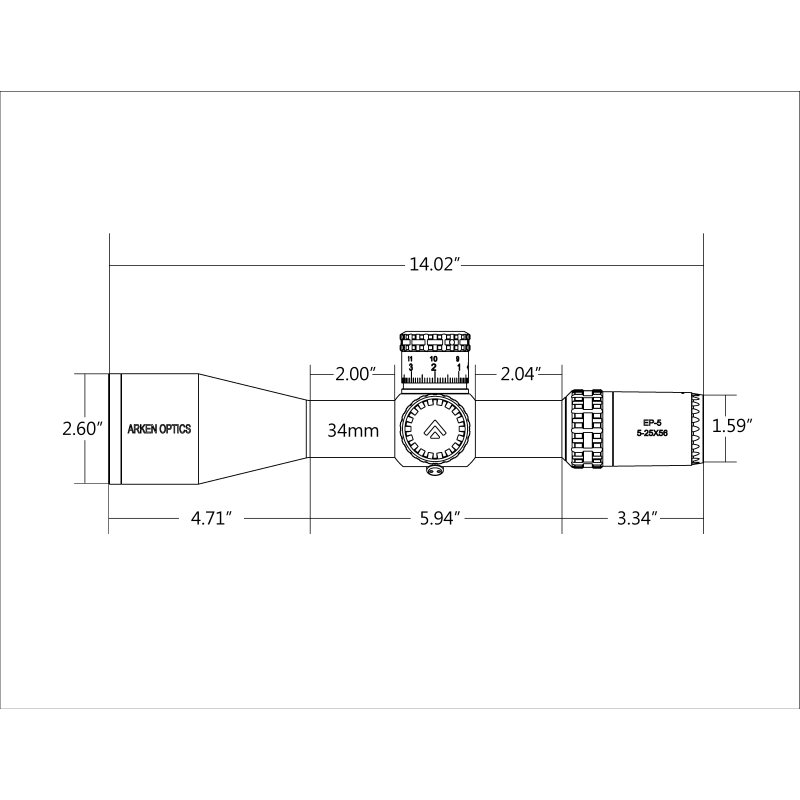 Luneta celownicza ARKEN EP5 5-25X56 FFP MIL VPR Reticle with Zero Stop –  Tubus 34mm